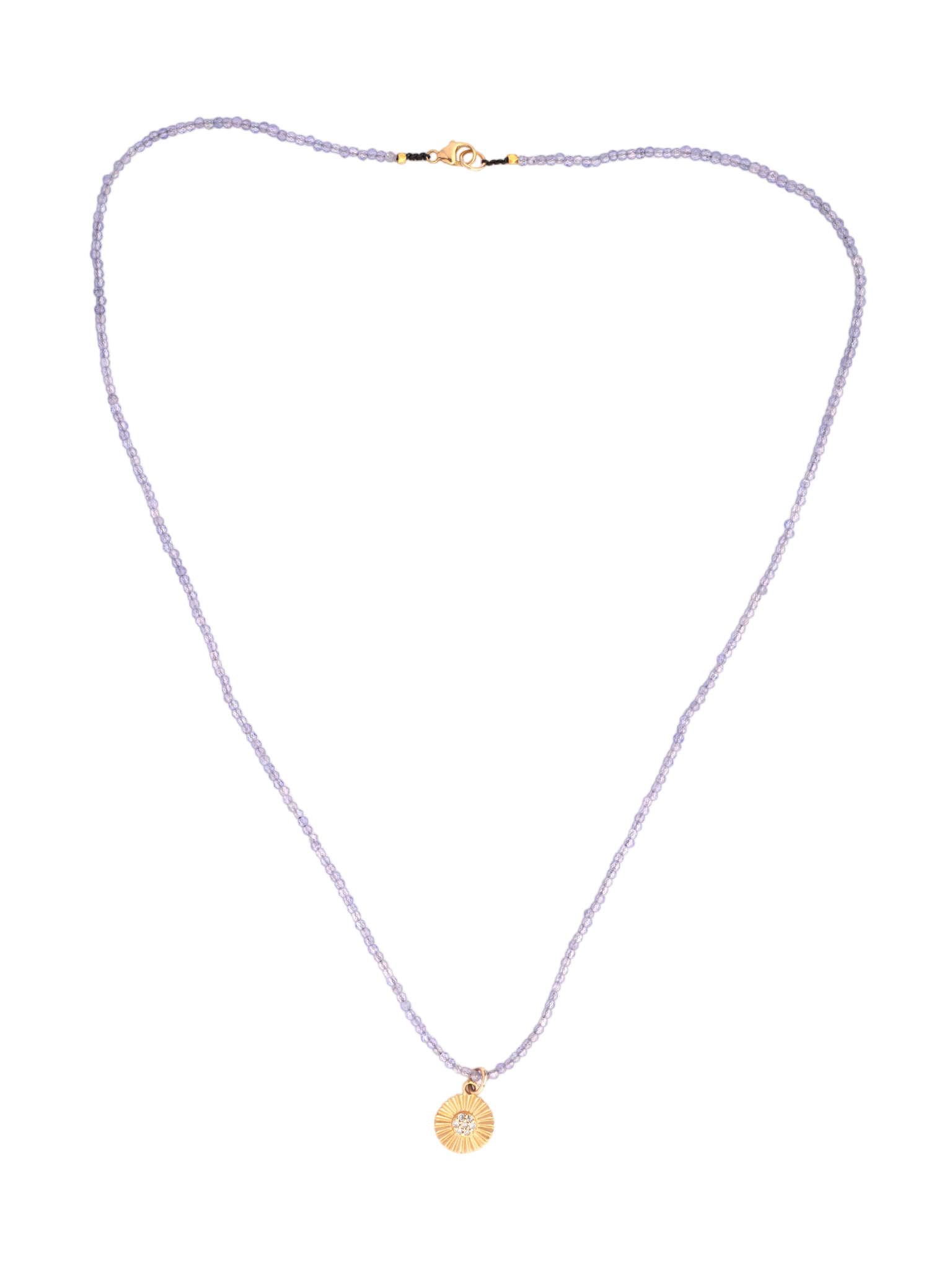 Beaded tanzanite necklace 14kt diamond pave pendant